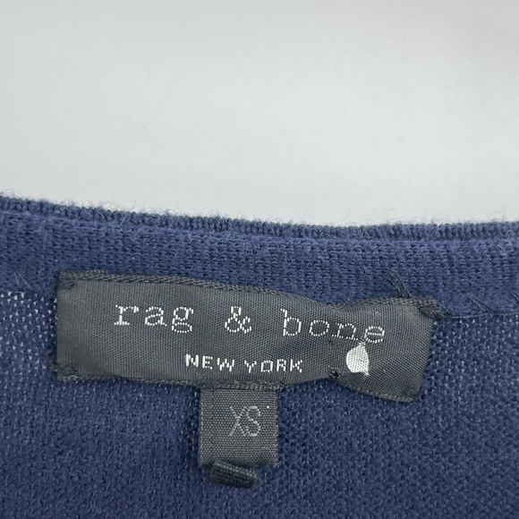 Rag & Bone Navy & Black Layered Hallie Raw Hem cashmere Long Sleeve Sweater xs - Picture 2 of 9